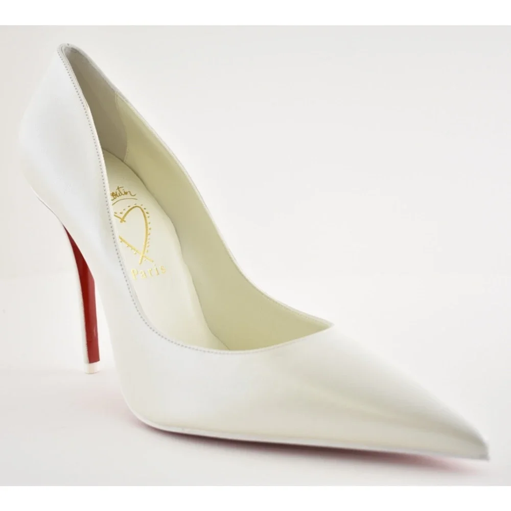 Christian Louboutin Miss Z 100 Nappa Perle Bianco White Pointed Heel Pump 40.5